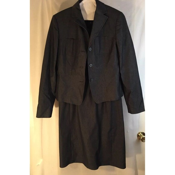 Ann Taylor Black Denim Sheath Dress Women's Career  Sleeveless With Jacket Sz 6 - Picture 2 of 12